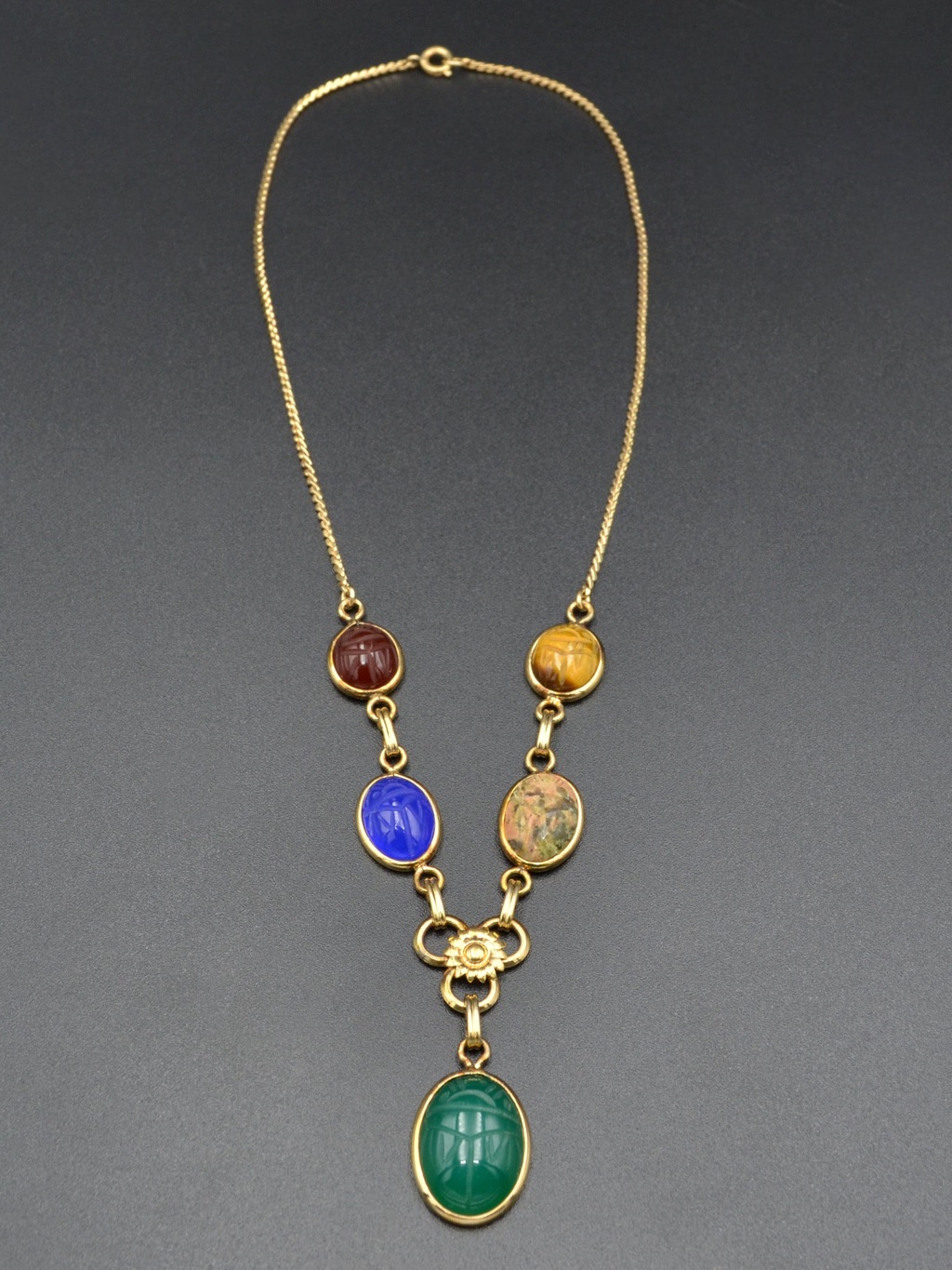 Vintage Egyptian Revival Scarab 10k Gold Filled Necklace 1980s